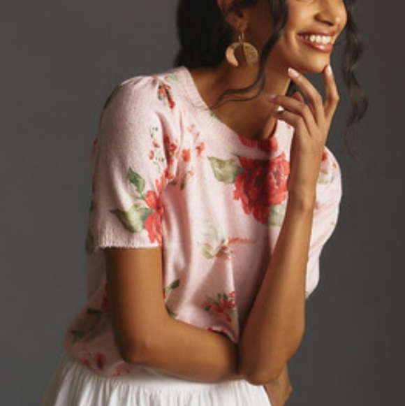 Anthropologie Sweaters - NEW Anthropologie Pink Knit Sweater Size XS Floral Cottagecore Feminine Bohemian